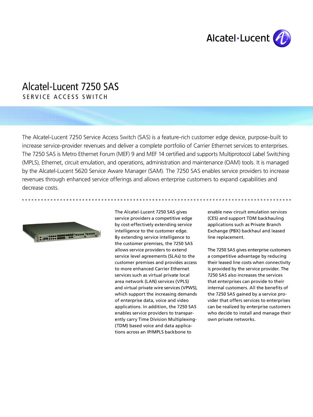 Alcatel-Lucent manual Alcatel-Lucent 7250 SAS 