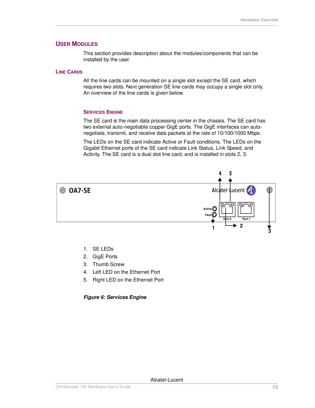 Alcatel-Lucent 740 manual User Modules, Services Engine 