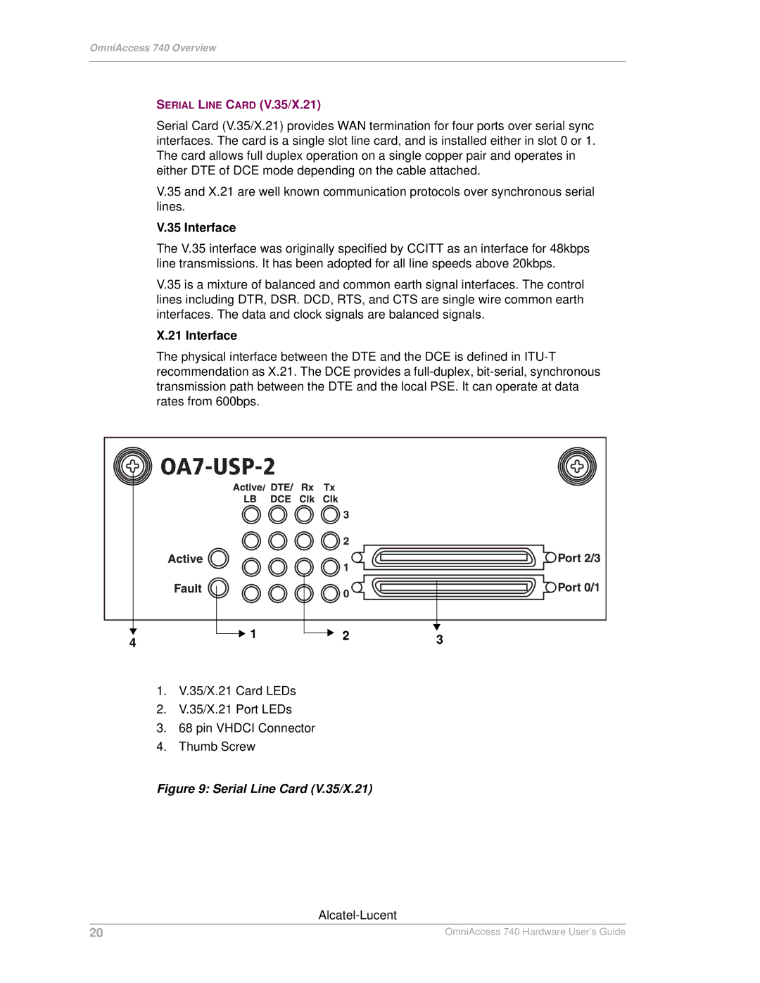 Alcatel-Lucent 740 manual Serial Line Card V.35/X.21, Interface 