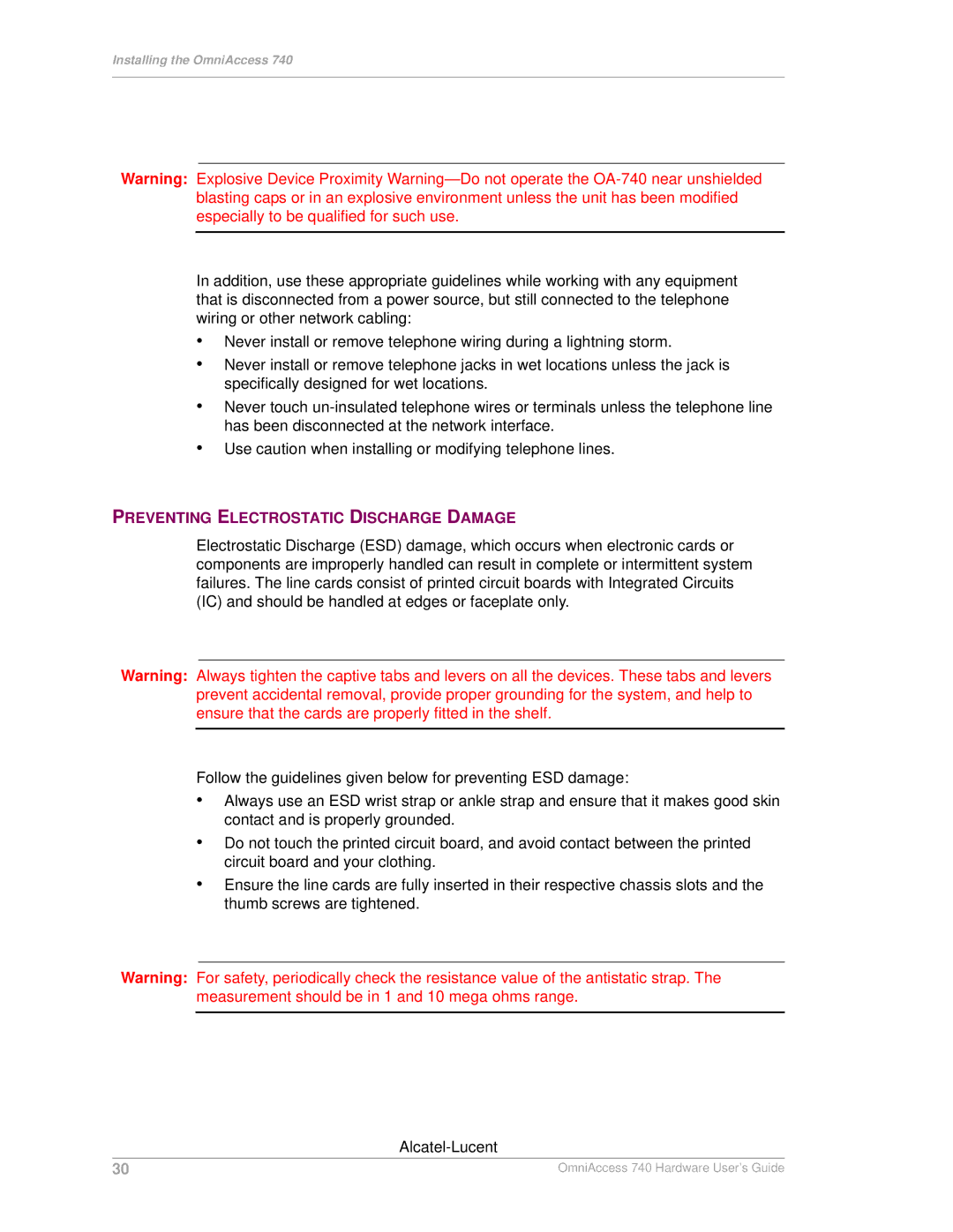 Alcatel-Lucent 740 manual Preventing Electrostatic Discharge Damage 