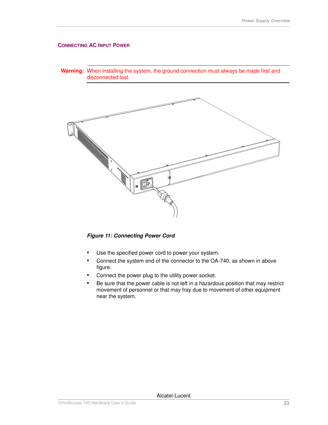 Alcatel-Lucent 740 manual Connecting Power Cord 