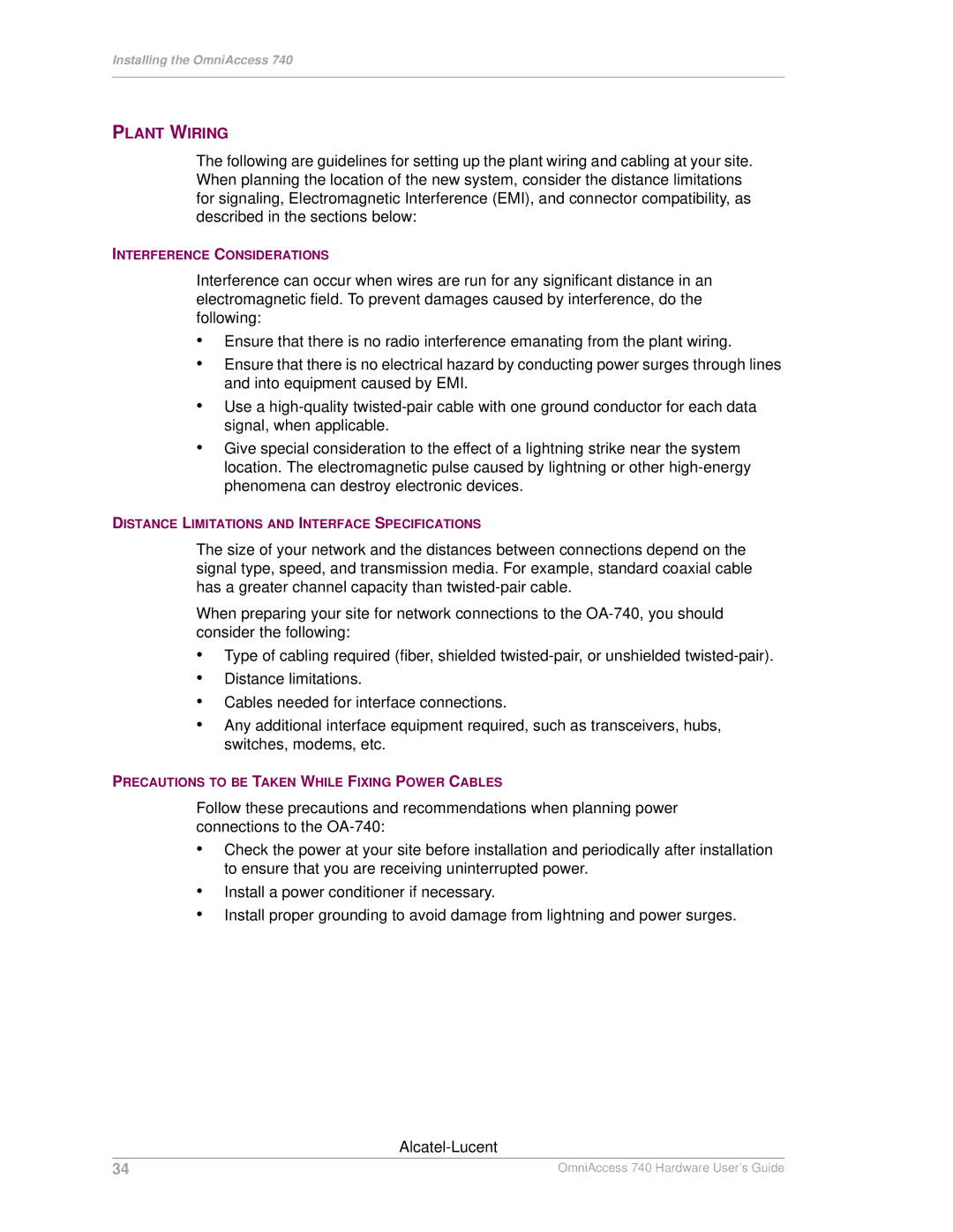 Alcatel-Lucent 740 manual Plant Wiring 