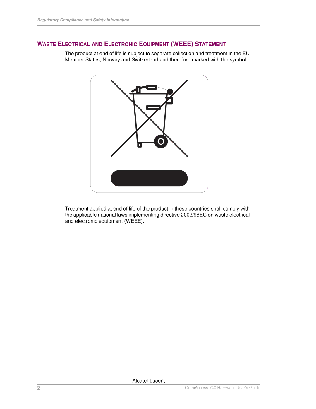 Alcatel-Lucent 740 manual Waste Electrical and Electronic Equipment Weee Statement 