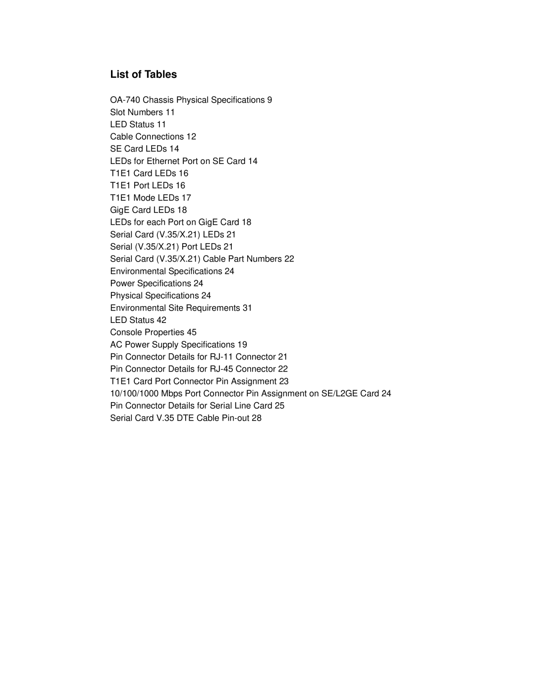 Alcatel-Lucent 740 manual List of Tables 