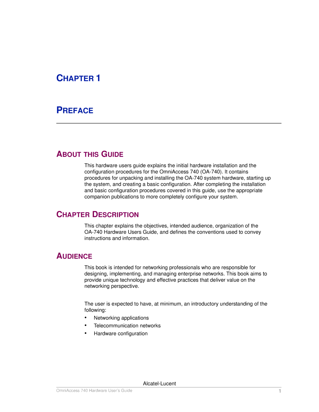 Alcatel-Lucent 740 manual About this Guide, Chapter Description, Audience 