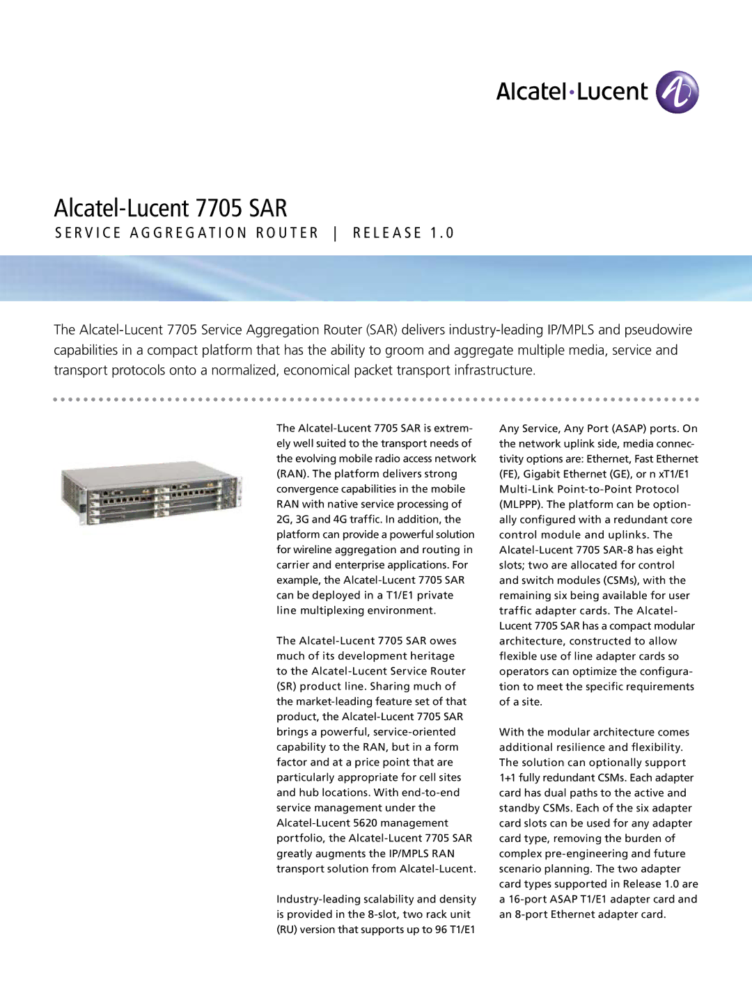 Alcatel-Lucent manual Alcatel-Lucent 7705 SAR 