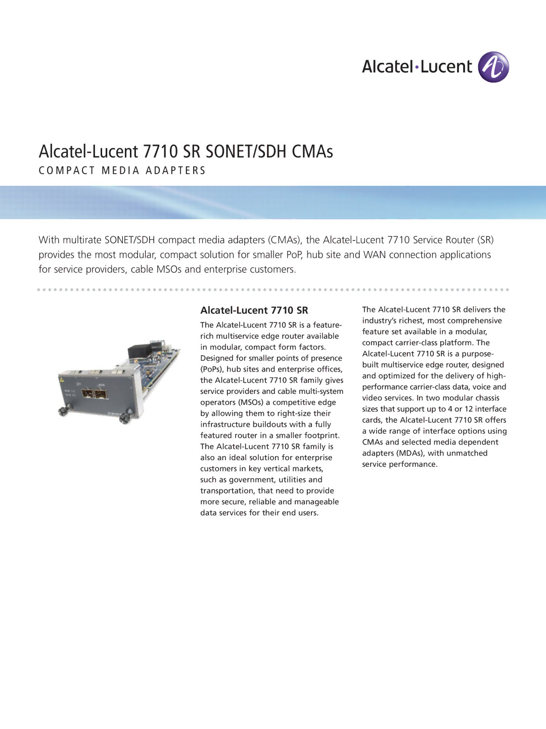 Alcatel-Lucent 7710 SR SONET, 7710 SDH CMAs manual M P a C T M E D I a a D a P T E R S, Alcatel-Lucent 7710 SR 