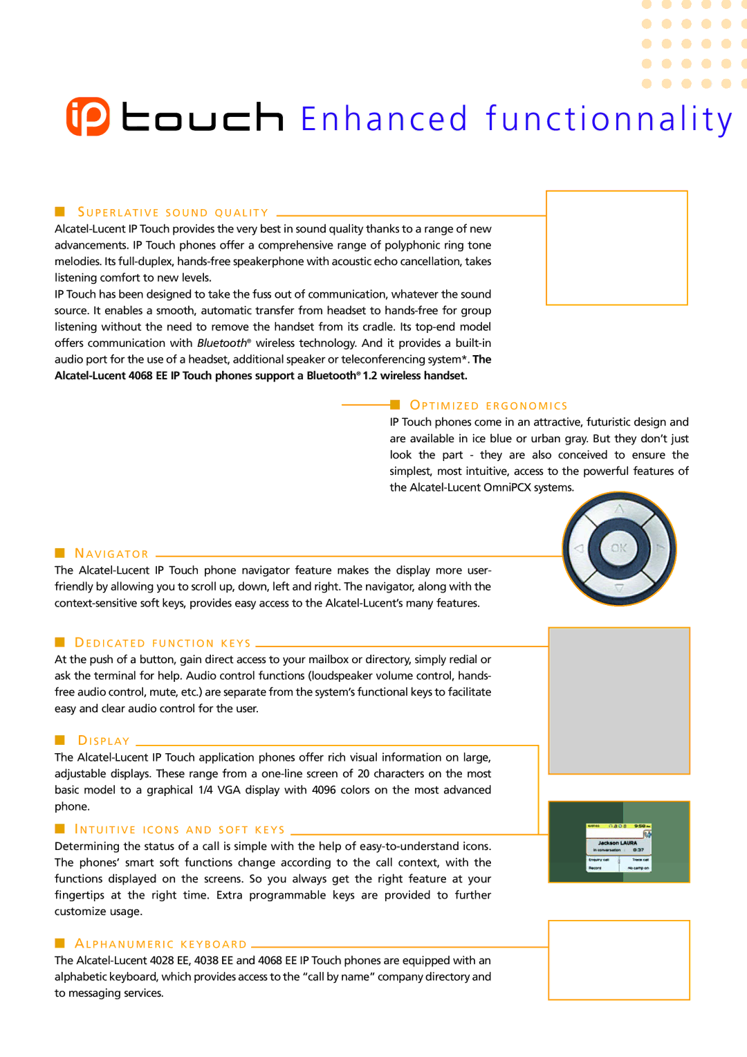 Alcatel-Lucent 8 Series manual Enhanced functionnality, Nav I G At O R 