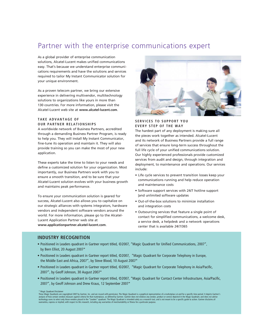 Alcatel-Lucent 8600 manual Partner with the enterprise communications expert, Industry Recognition 