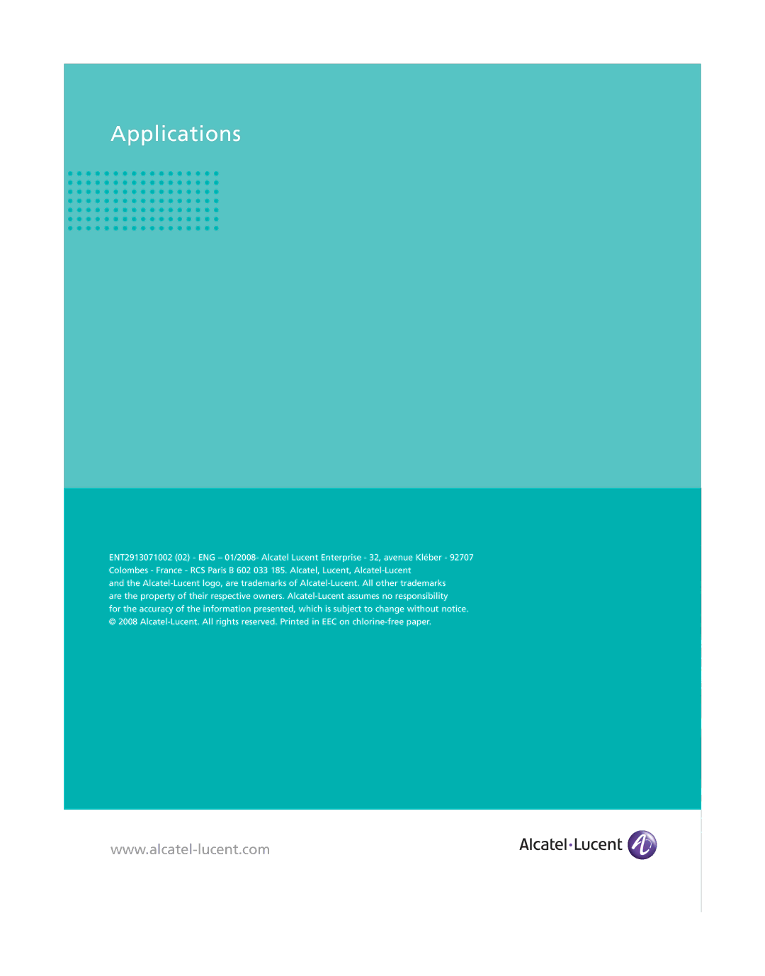 Alcatel-Lucent 8600 manual Applications 