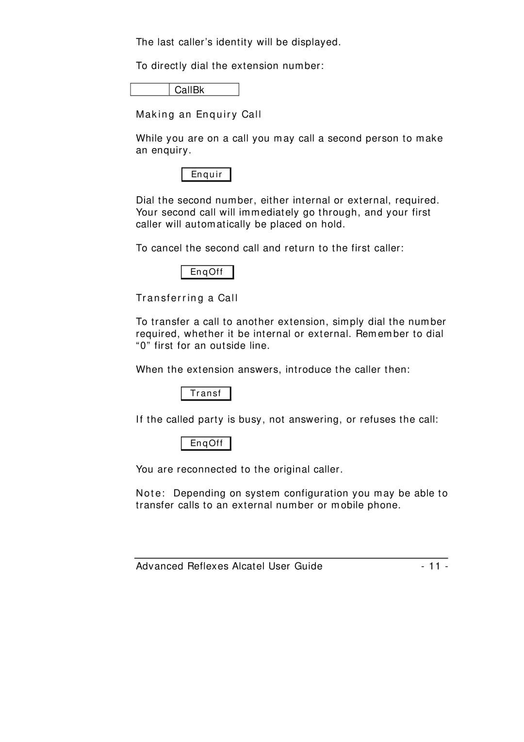 Alcatel-Lucent Alcatel 4400 manual Making an Enquiry Call, Transferring a Call 