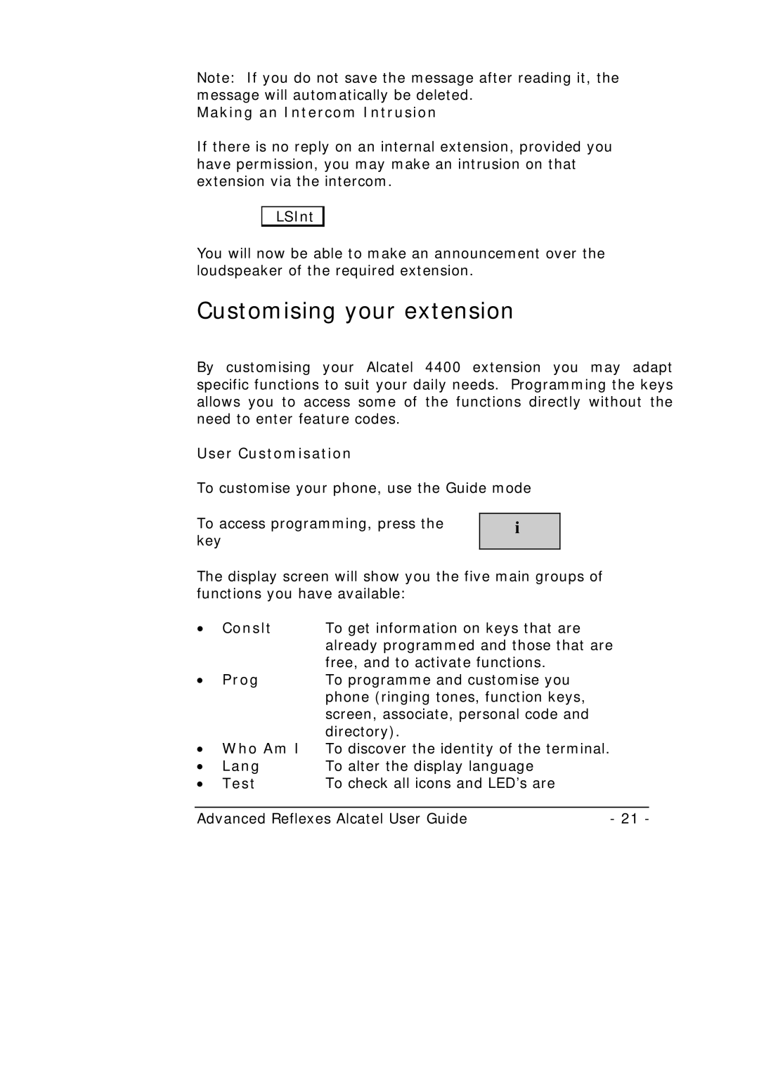 Alcatel-Lucent Alcatel 4400 manual Customising your extension 