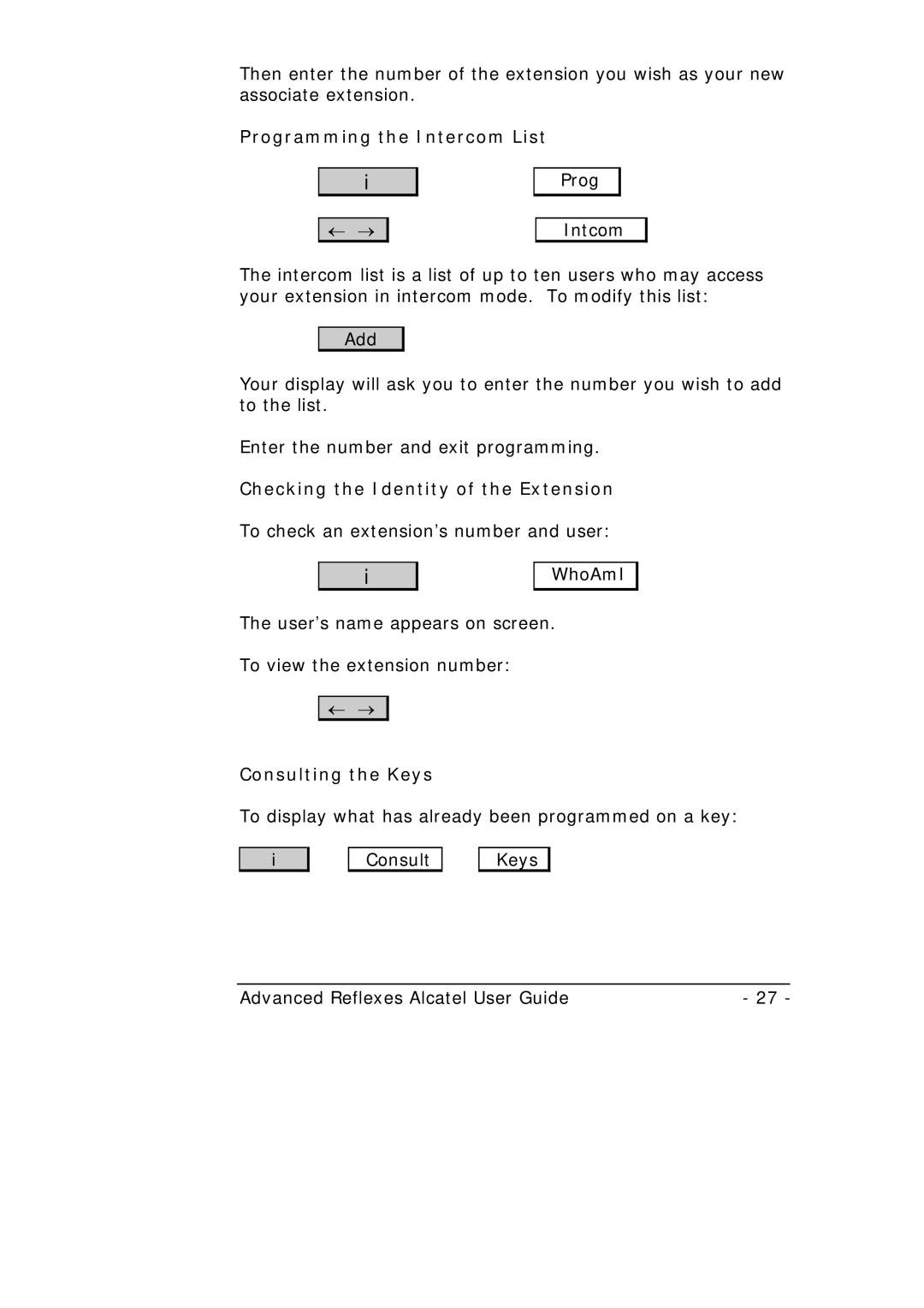 Alcatel-Lucent Alcatel 4400 Programming the Intercom List, Checking the Identity of the Extension, Consulting the Keys 