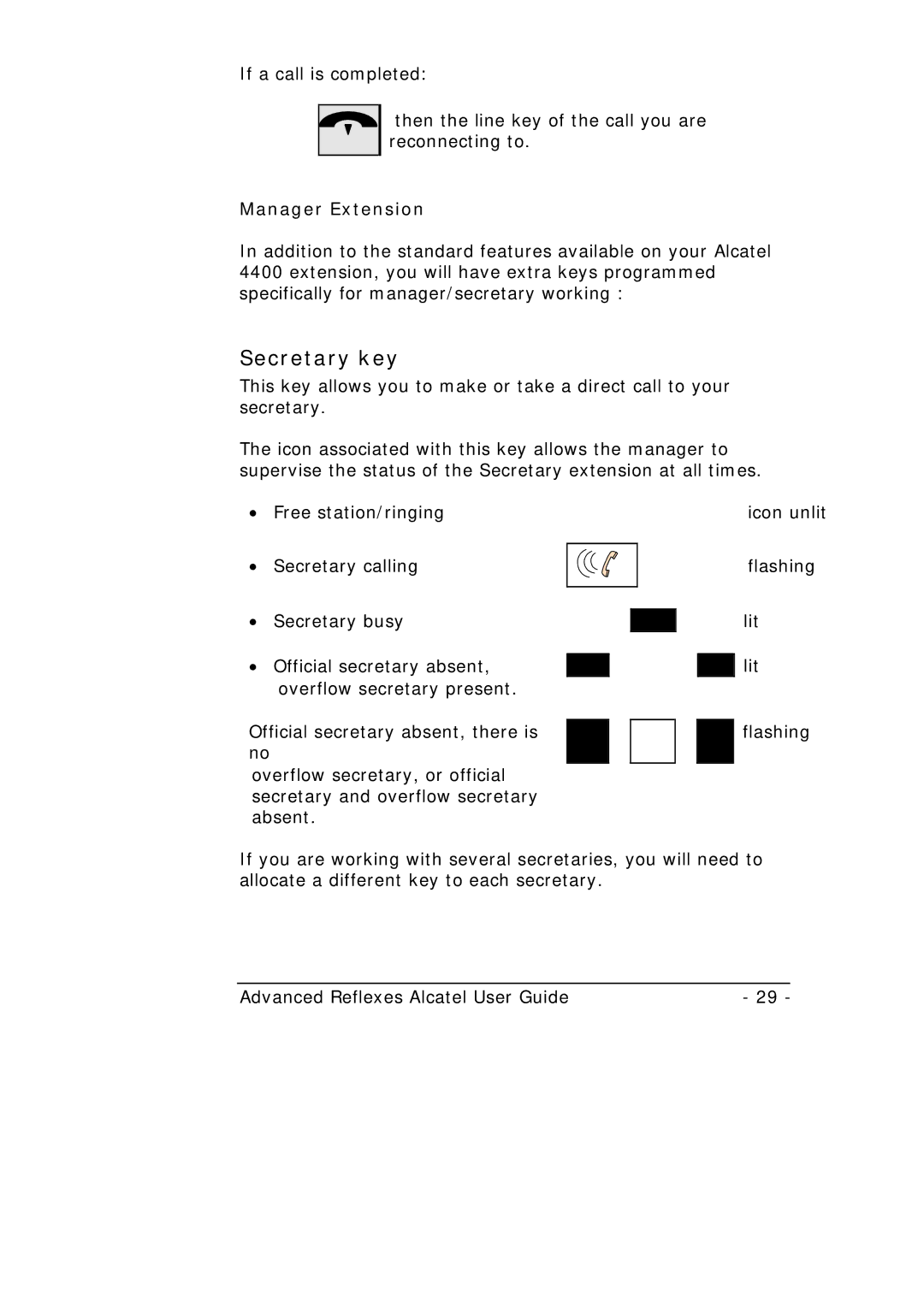 Alcatel-Lucent Alcatel 4400 manual Secretary key, Manager Extension 