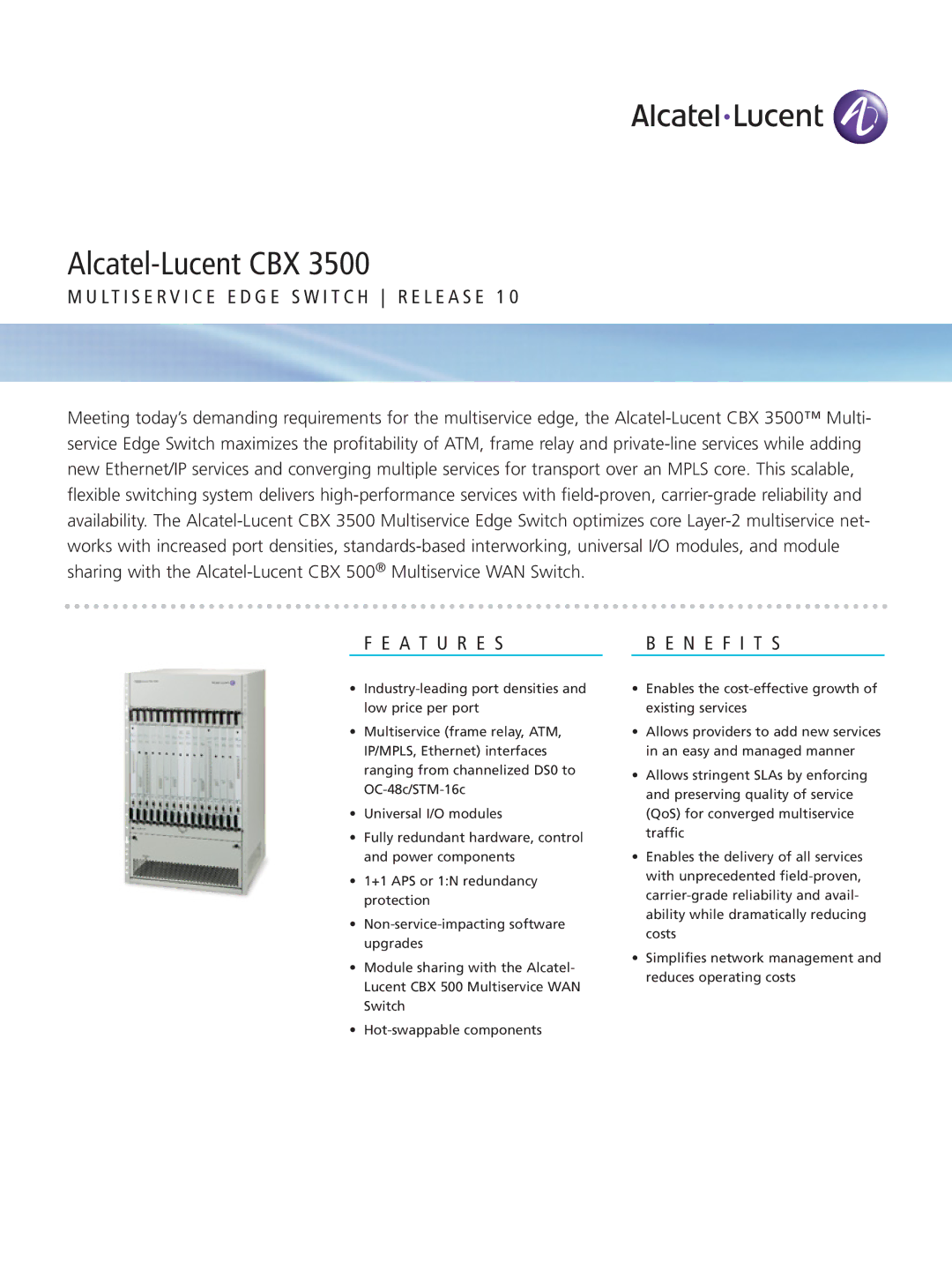 Alcatel-Lucent CBX 3500 manual A T U R E S, N E F I T S 