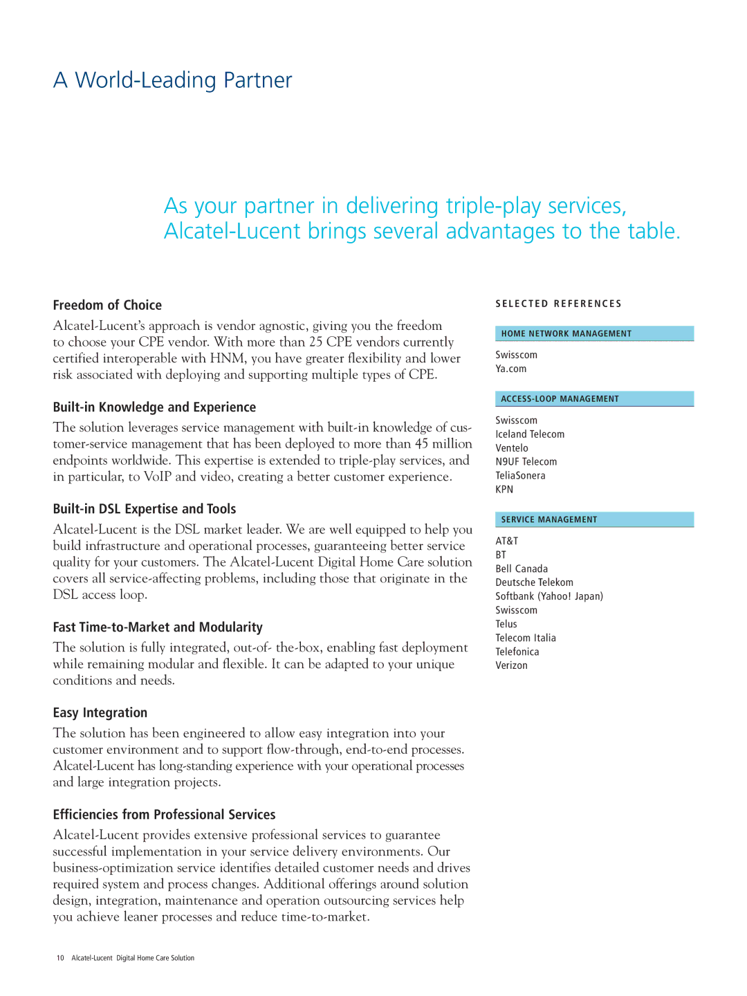 Alcatel-Lucent Digital Home Care Solution manual World-Leading Partner 