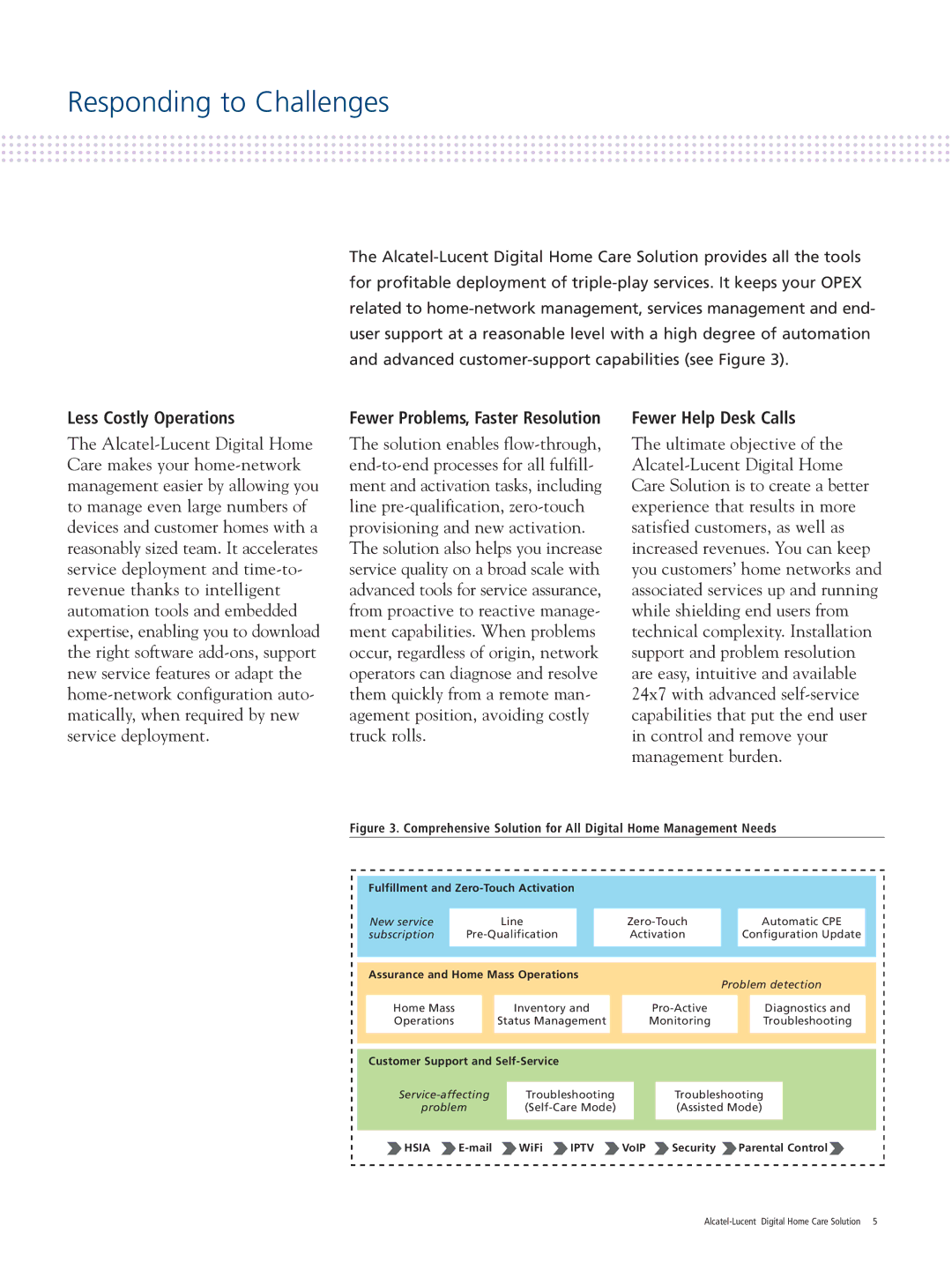 Alcatel-Lucent Digital Home Care Solution manual Responding to Challenges, Less Costly Operations, Fewer Help Desk Calls 