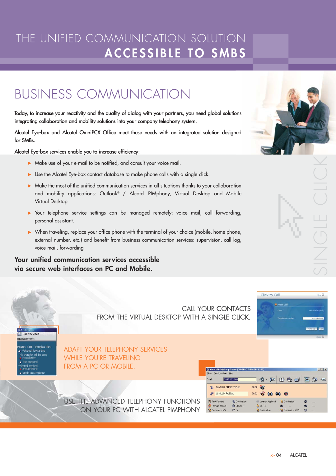Alcatel-Lucent Eye-Box manual Single Click, Business Communication, The Unified Communication Solution, From A Pc Or Mobile 
