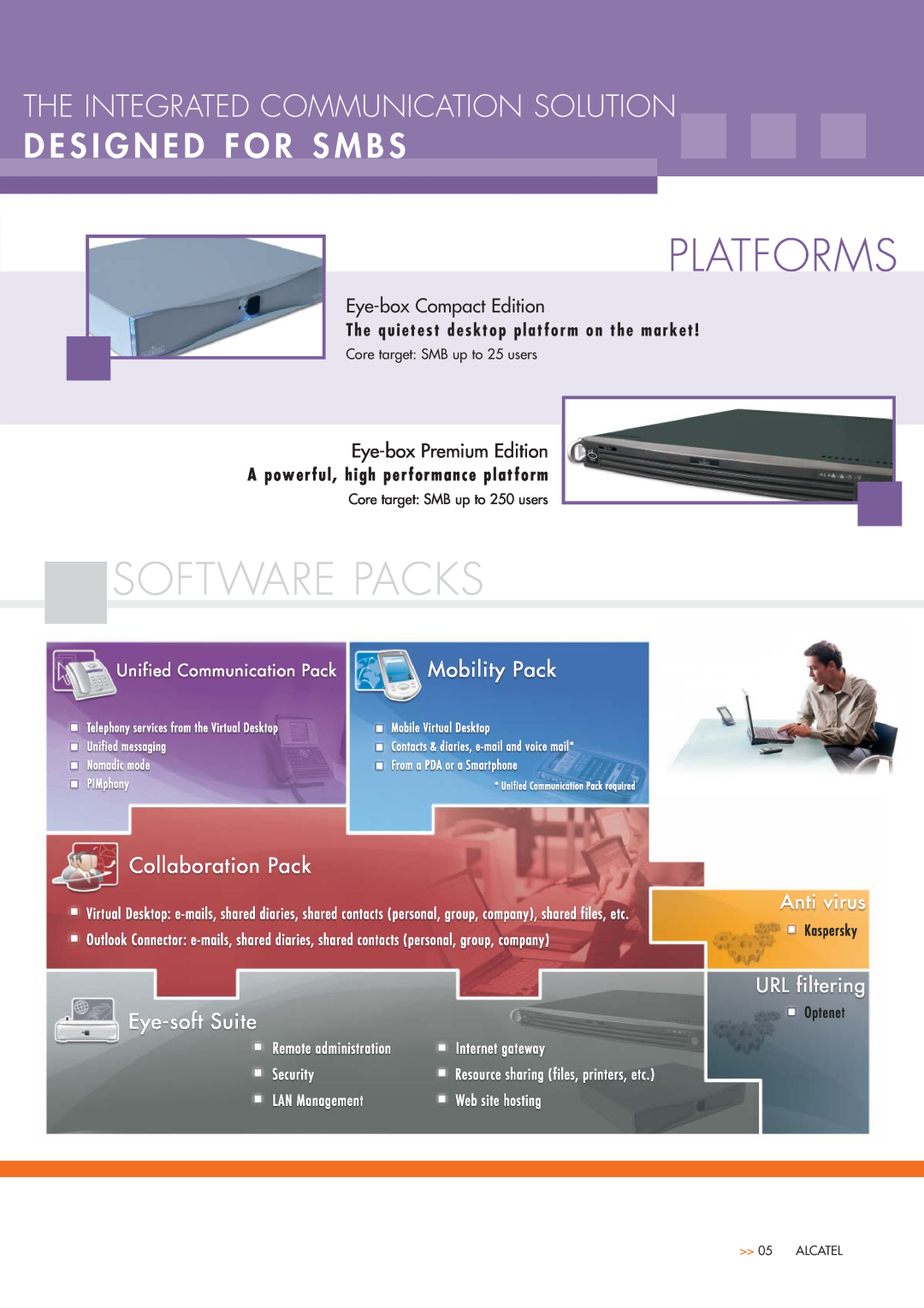 Alcatel-Lucent Eye-Box Software Packs, D E S I G N E D F O R S M B S, The Integrated Communication Solution, Platforms 
