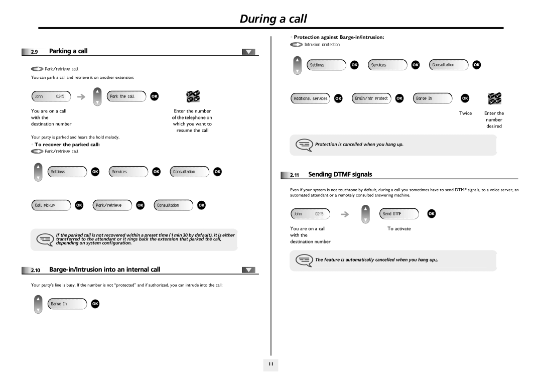 Alcatel-Lucent 4019 Digital, IP Touch 4008 Barge-in/Intrusion into an internal call, Parking a call, Sending Dtmf signals 