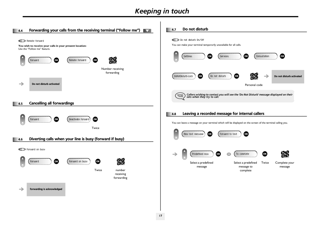 Alcatel-Lucent 4019 Digital, IP Touch 4008, IP Touch 4018 manual Keeping in touch, Do not disturb 