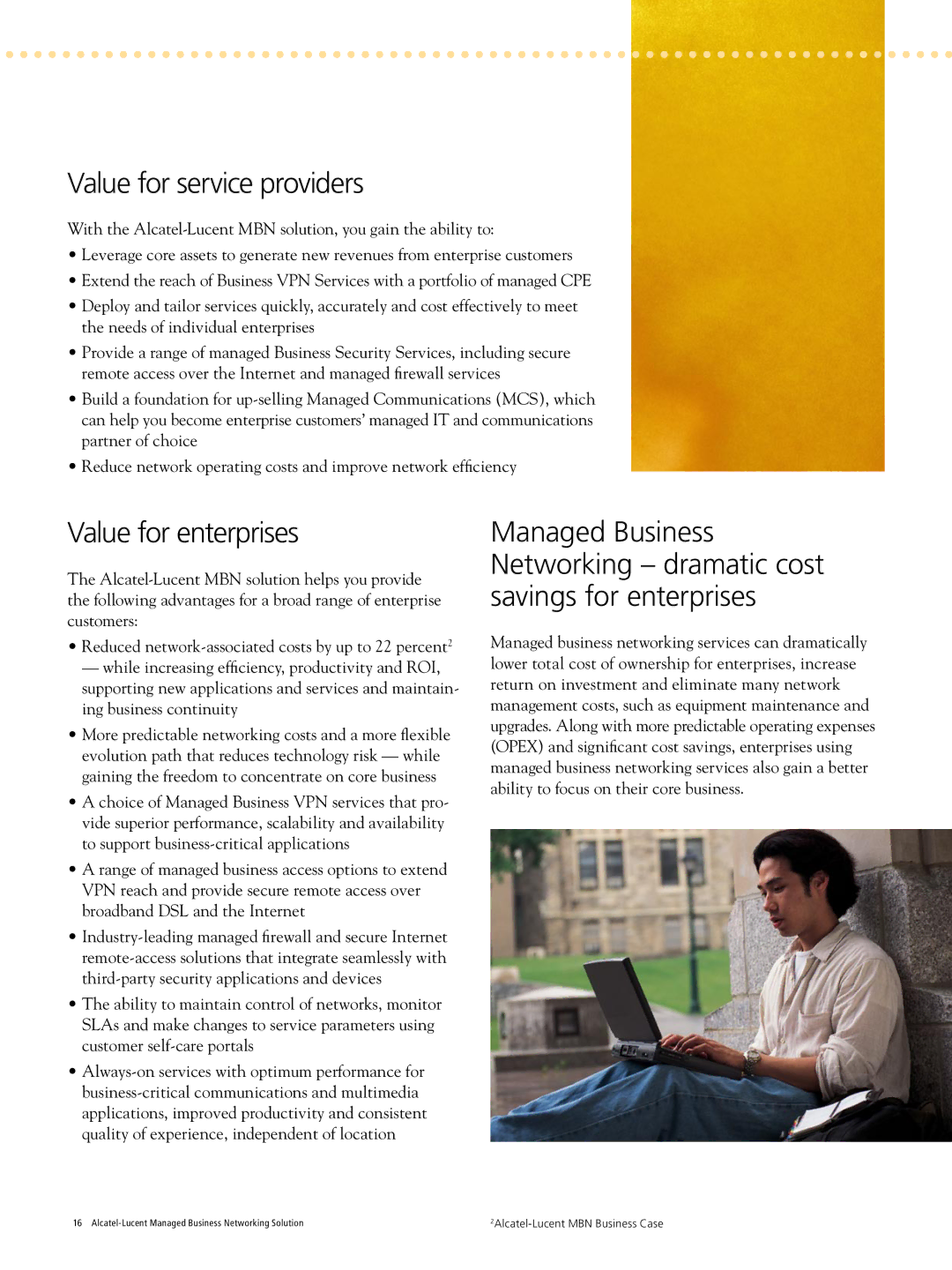 Alcatel-Lucent Managed Business Network manual Value for service providers, Value for enterprises 