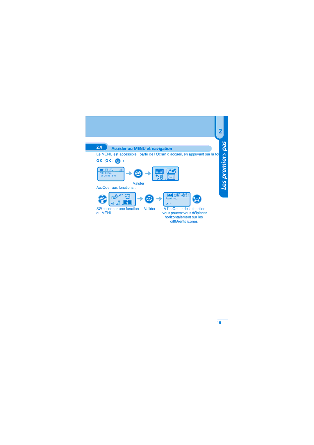 Alcatel-Lucent Mobile Reflexes 100 manual Accéder au Menu et navigation, Ok. Ok, Valider Accéder aux fonctions, Du Menu 