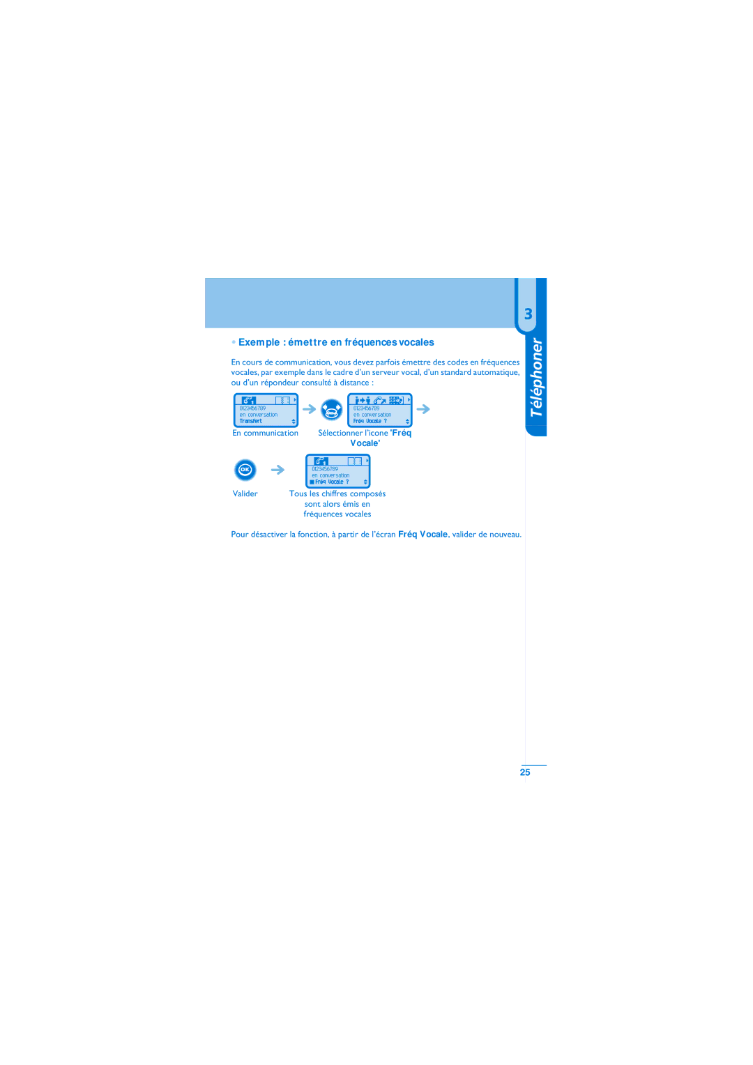 Alcatel-Lucent Mobile Reflexes 100 manual Exemple émettre en fréquences vocales, Vocale 