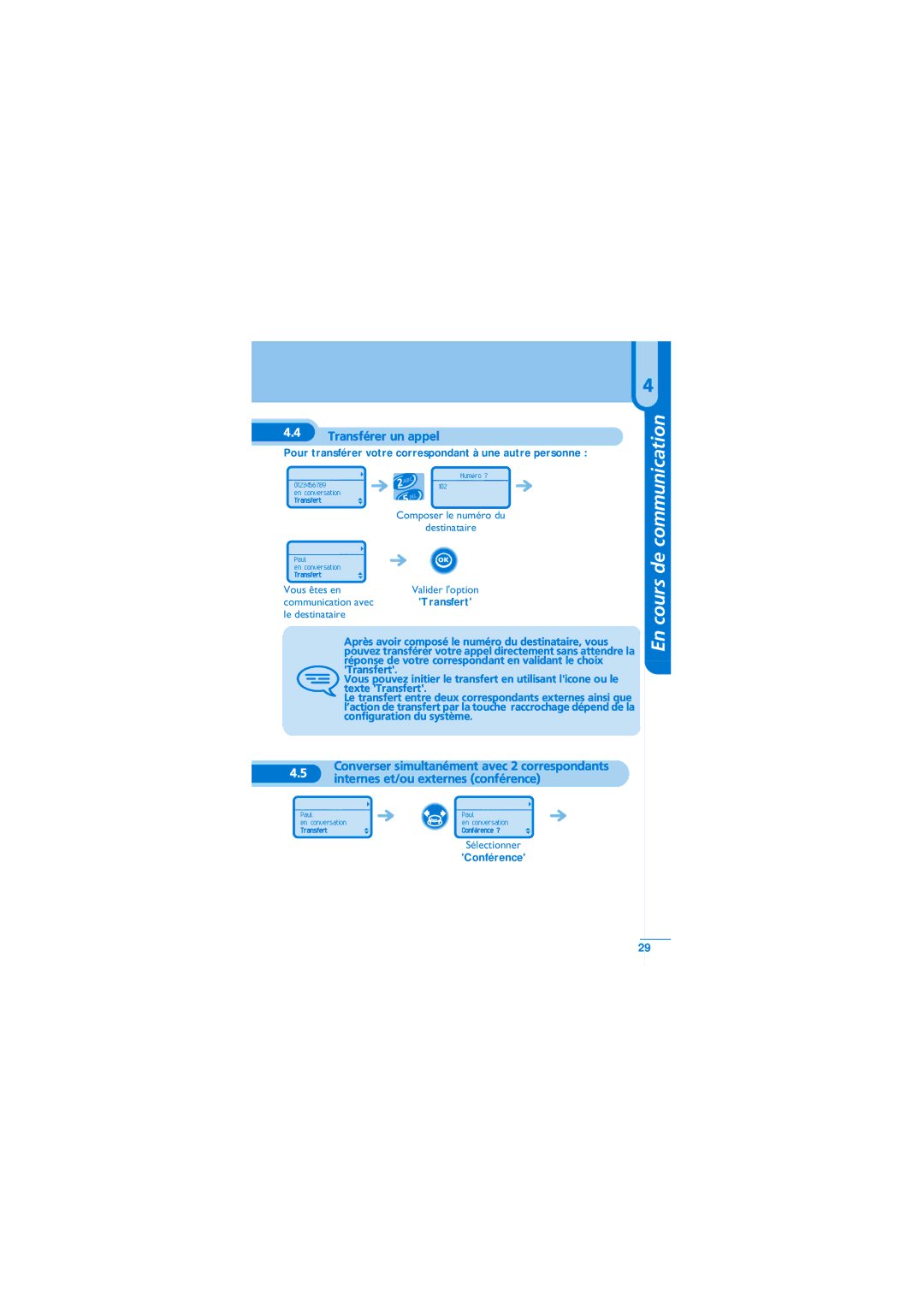 Alcatel-Lucent Mobile Reflexes 100 manual En cours de, Transférer un appel, Transfert, Conférence 