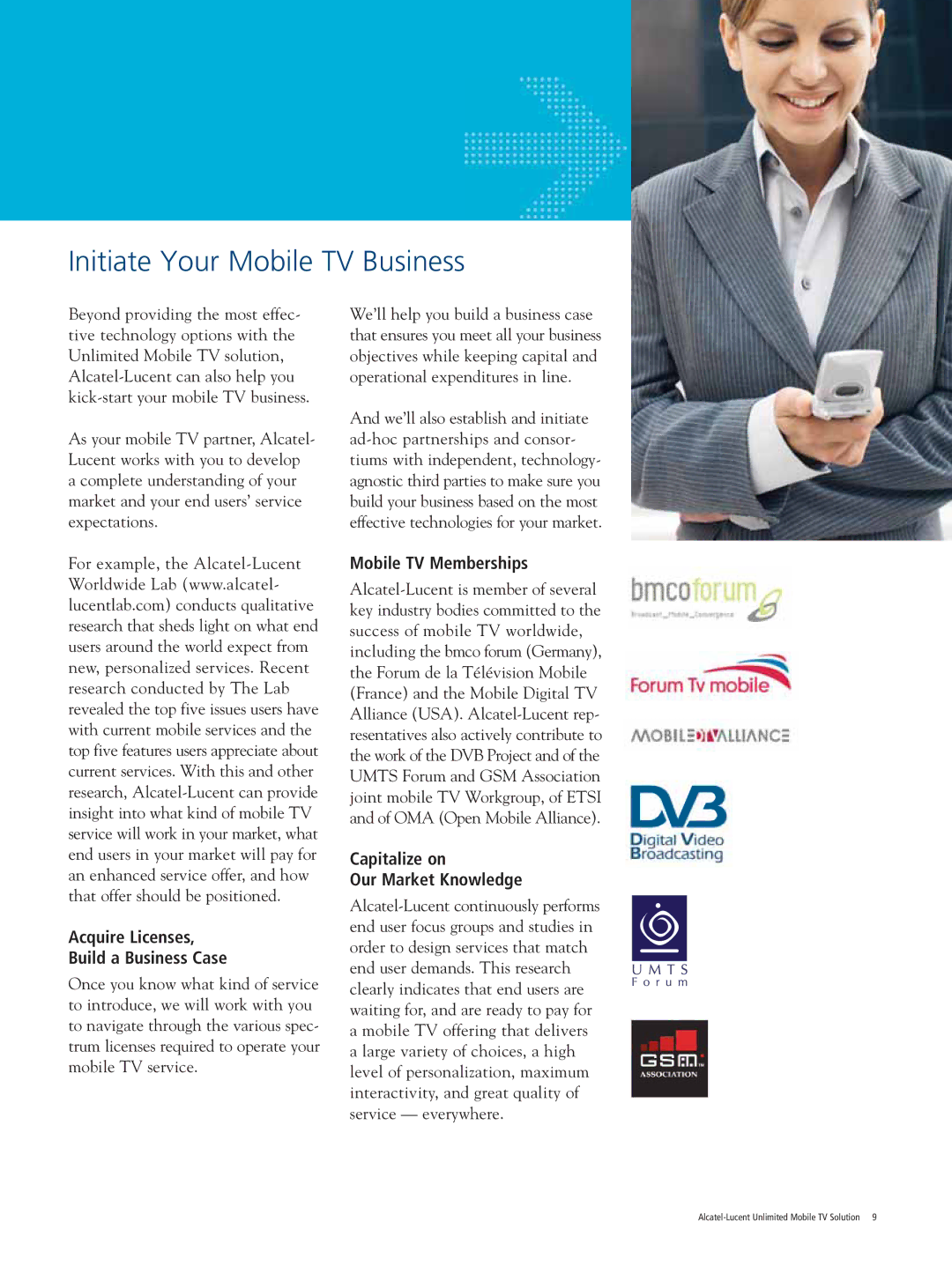 Alcatel-Lucent manual Initiate Your Mobile TV Business, Acquire Licenses Build a Business Case, Mobile TV Memberships 