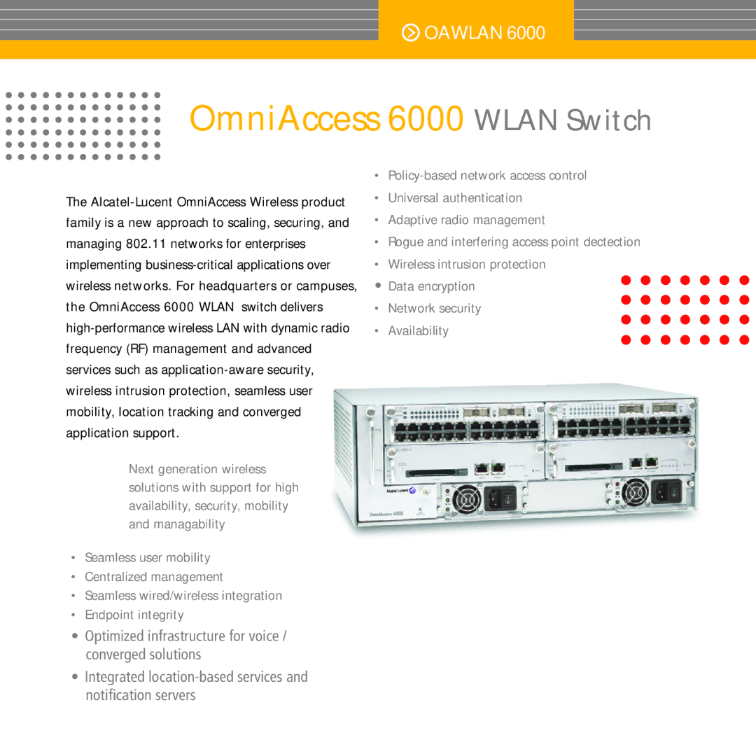 Alcatel-Lucent OS9000 manual OmniAccess 6000 Wlan Switch 