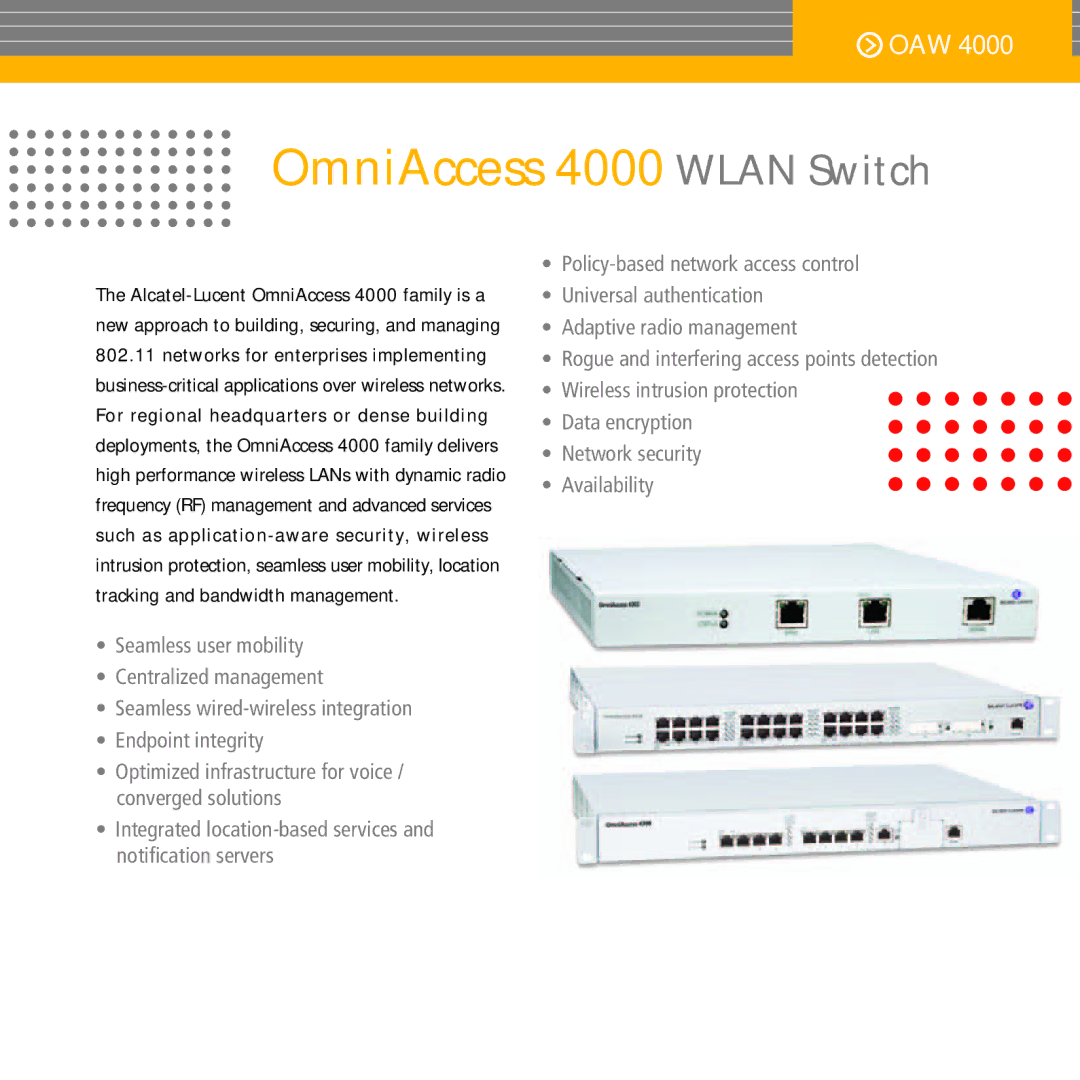 Alcatel-Lucent OS9000 manual OmniAccess 4000 Wlan Switch 