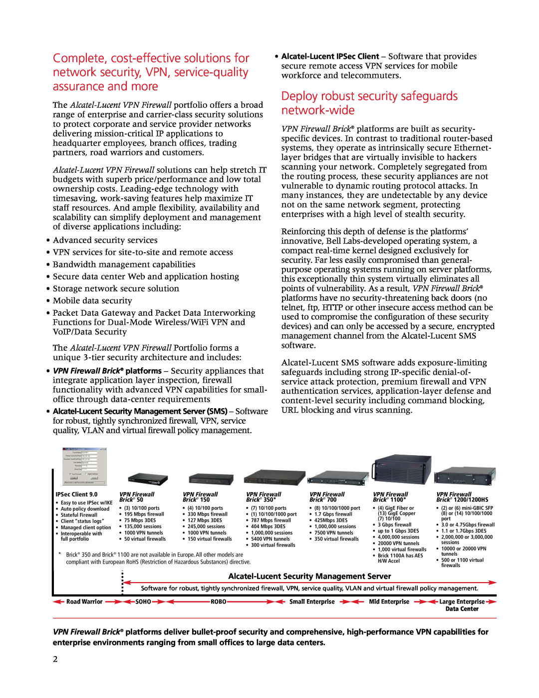 Alcatel-Lucent VPN Firewall Portfolio manual Deploy robust security safeguards network-wide 