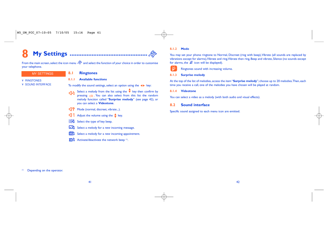 Alcatel Mobile Phone manual My Settings, Ringtones, Sound interface 
