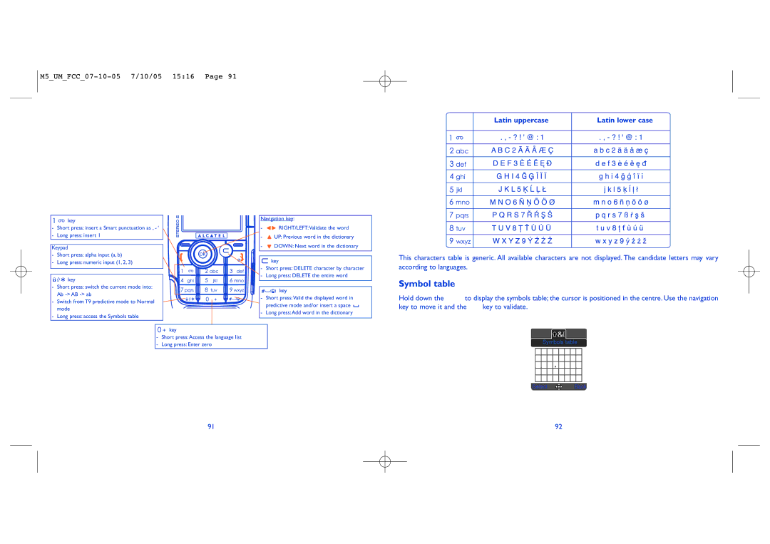 Alcatel Mobile Phone manual Symbol table, Latin uppercase 