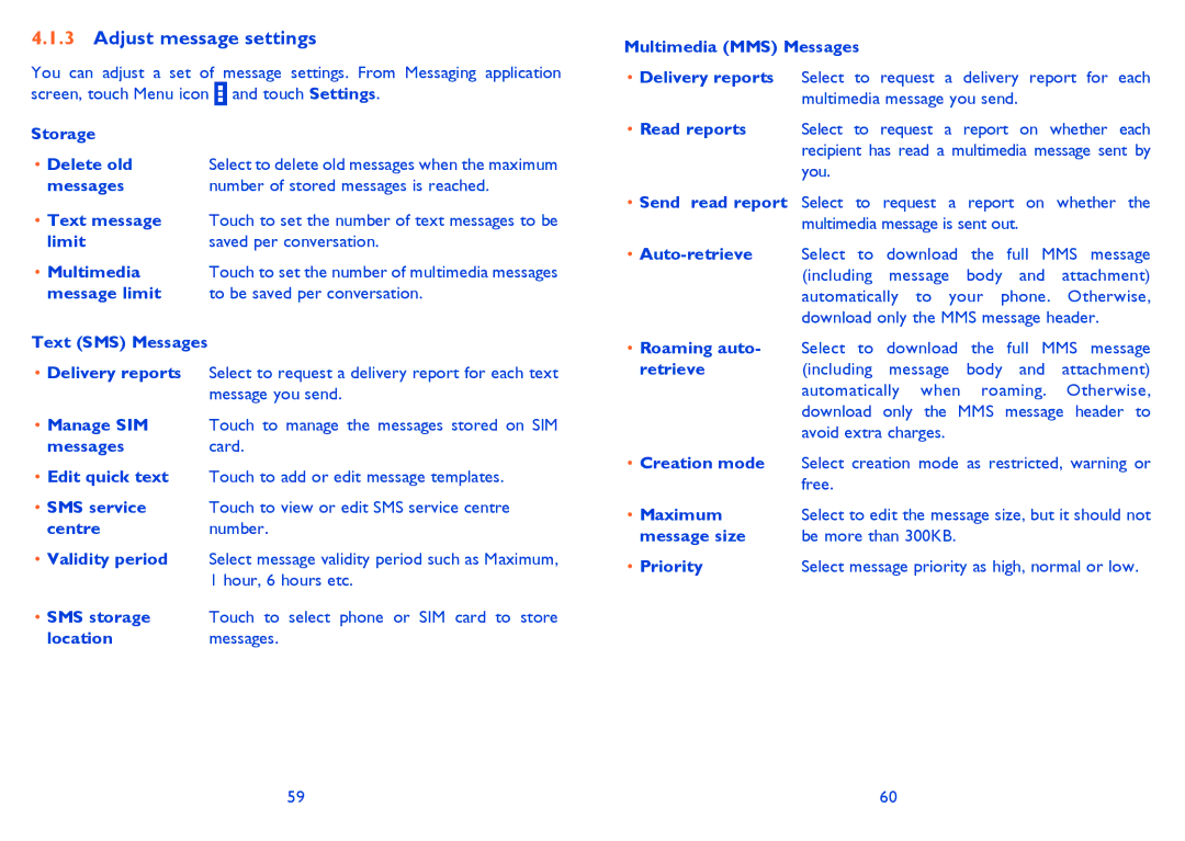 Alcatel 5021E, M'Pop, 5020D manual Adjust message settings 