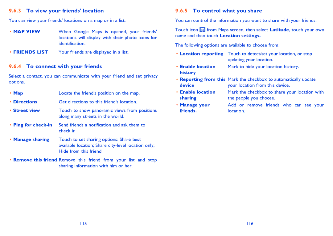 Alcatel 5021E, M'Pop, 5020D manual To view your friends location, To connect with your friends, To control what you share 