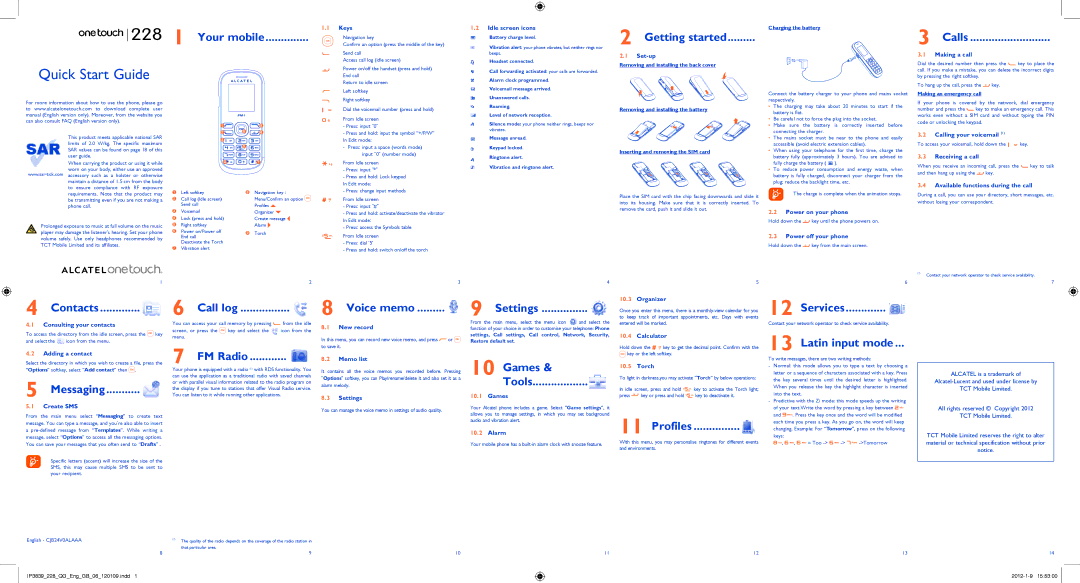 Alcatel ONE TOUCH 117, ONE TOUCH 228/228D manual My world in one touch 