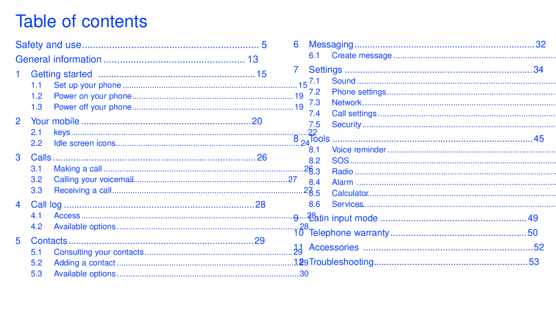 Alcatel ONE TOUCH 282 manual Table of contents 