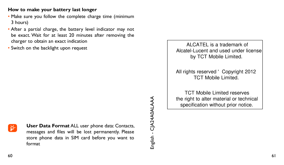 Alcatel ONE TOUCH 282 manual How to make your battery last longer 