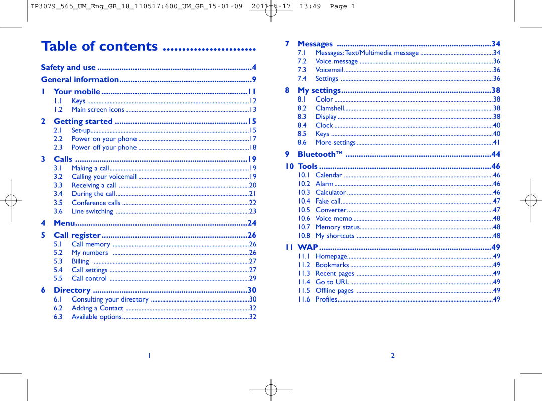 Alcatel ONE TOUCH 565 manual Table of contents 