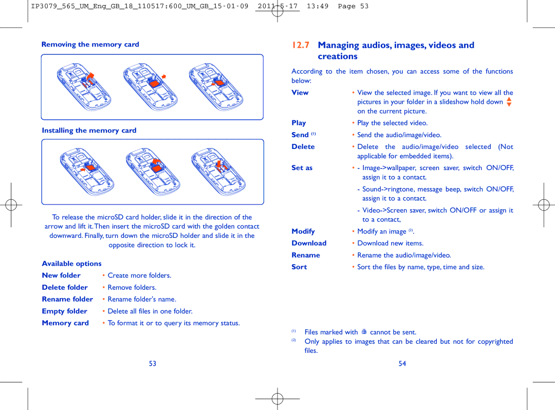 Alcatel ONE TOUCH 565 manual Managing audios, images, videos and creations 