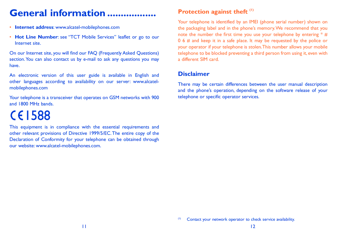 Alcatel ONE TOUCH 606 manual General information, Disclaimer 