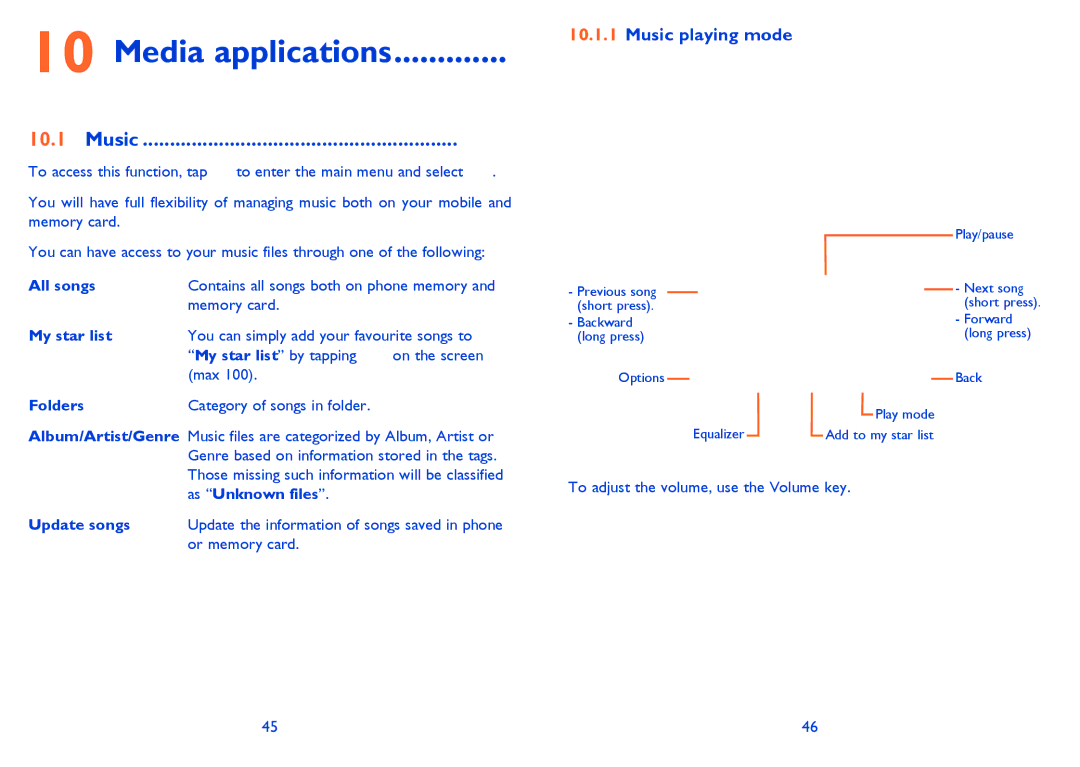 Alcatel ONE TOUCH 710/710D manual Media applications, Music playing mode 