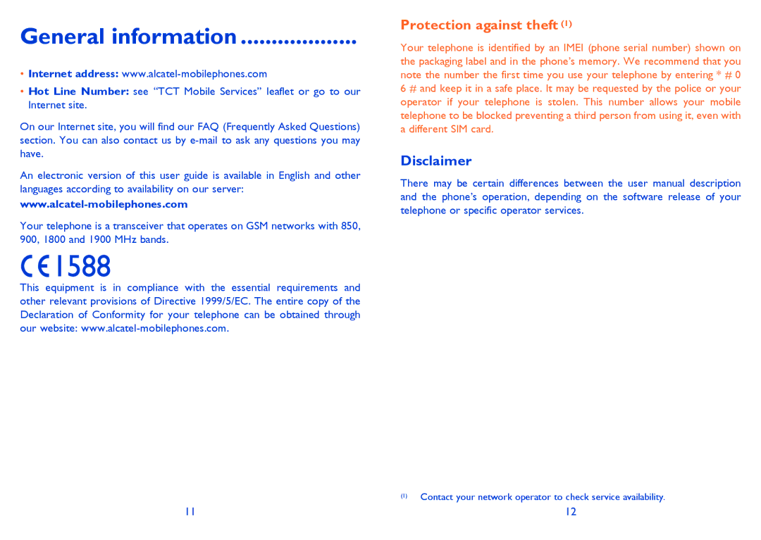 Alcatel ONE TOUCH 710/710D manual General information, Disclaimer 