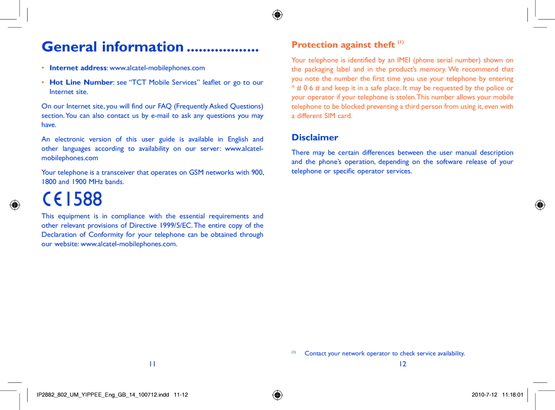 Alcatel ONE TOUCH 802 manual General information, Disclaimer 