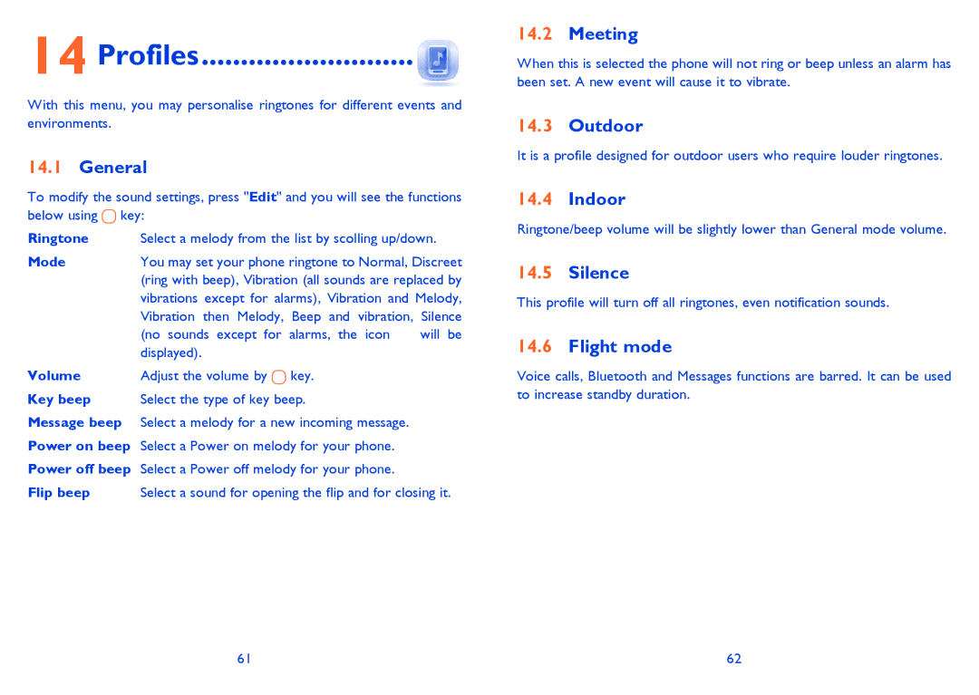 Alcatel ONE TOUCH 810/810D/810F manual Profiles 