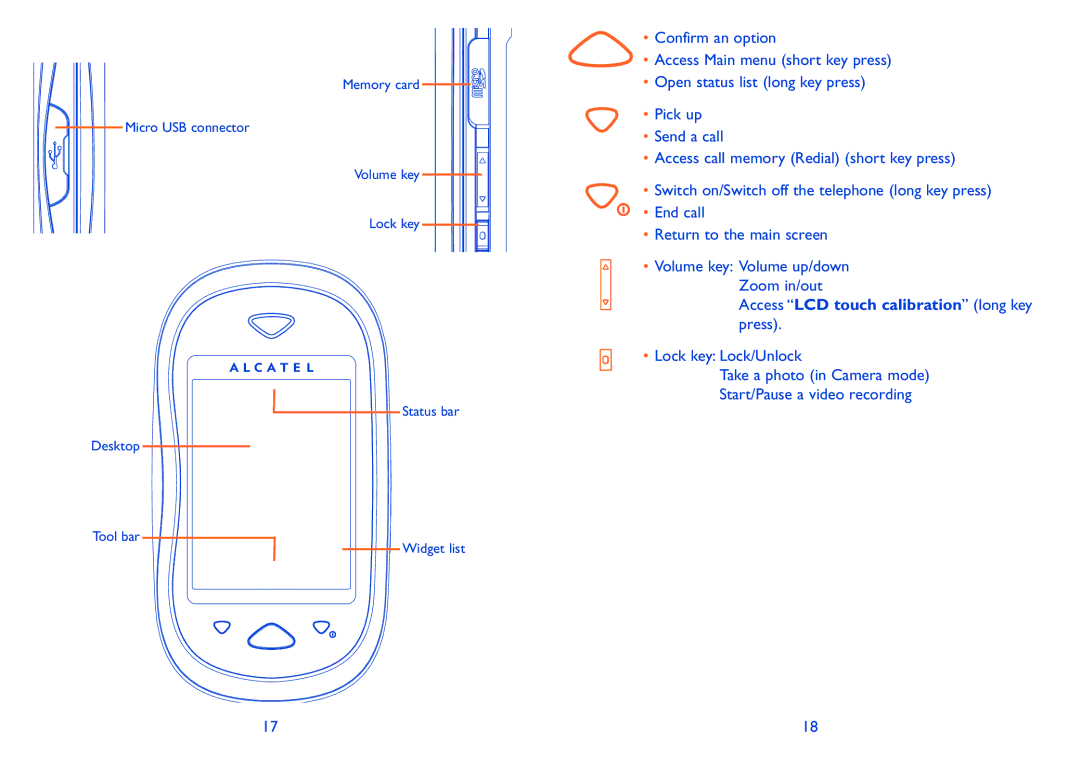 Alcatel ONE TOUCH 880 manual Access LCD touch calibration long key press 