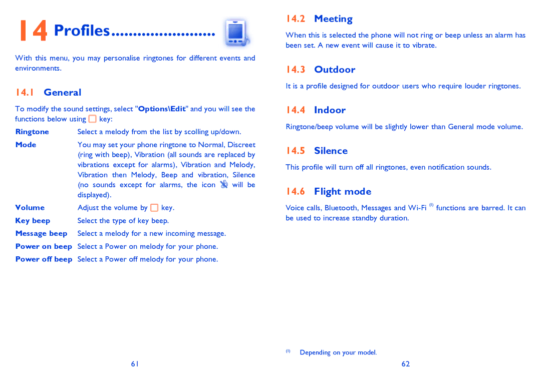 Alcatel ONE TOUCH 901/901D, ONE TOUCH 900 manual Profiles 