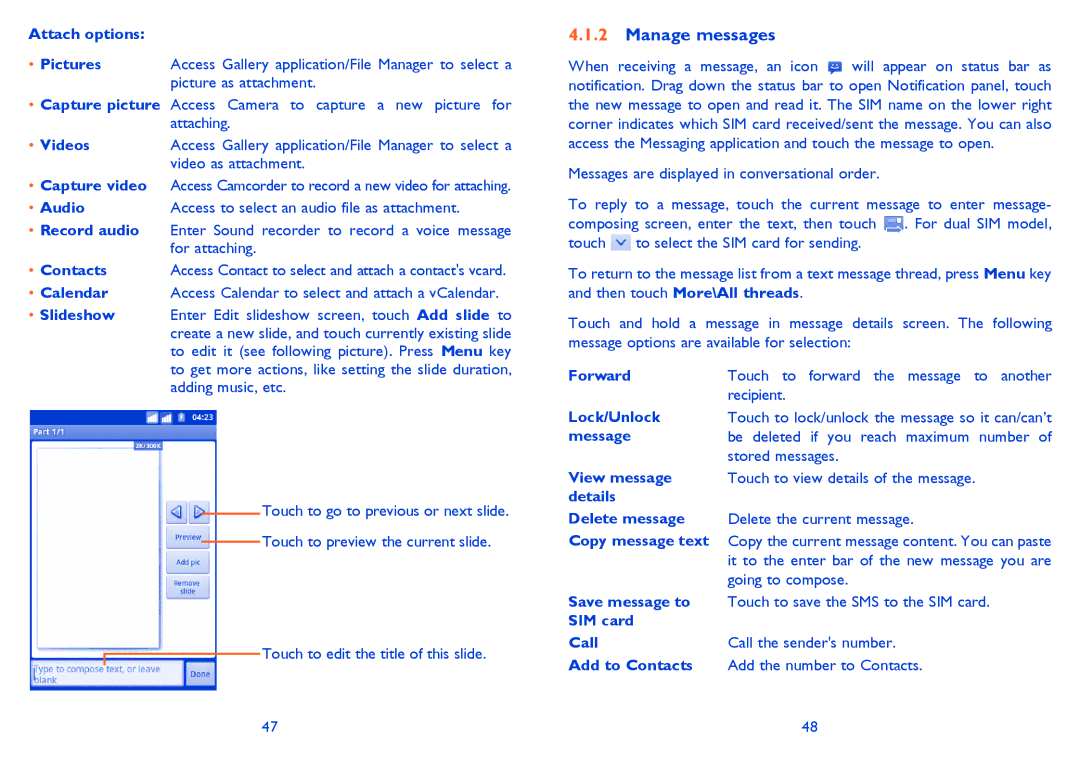 Alcatel ONE TOUCH 903/903D manual Manage messages 